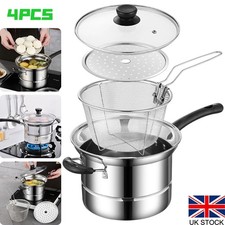 4Pcs Aluminium Chip Pan Potato Fryer Dish Wire Basket Deep Fry Pot With Lid UK