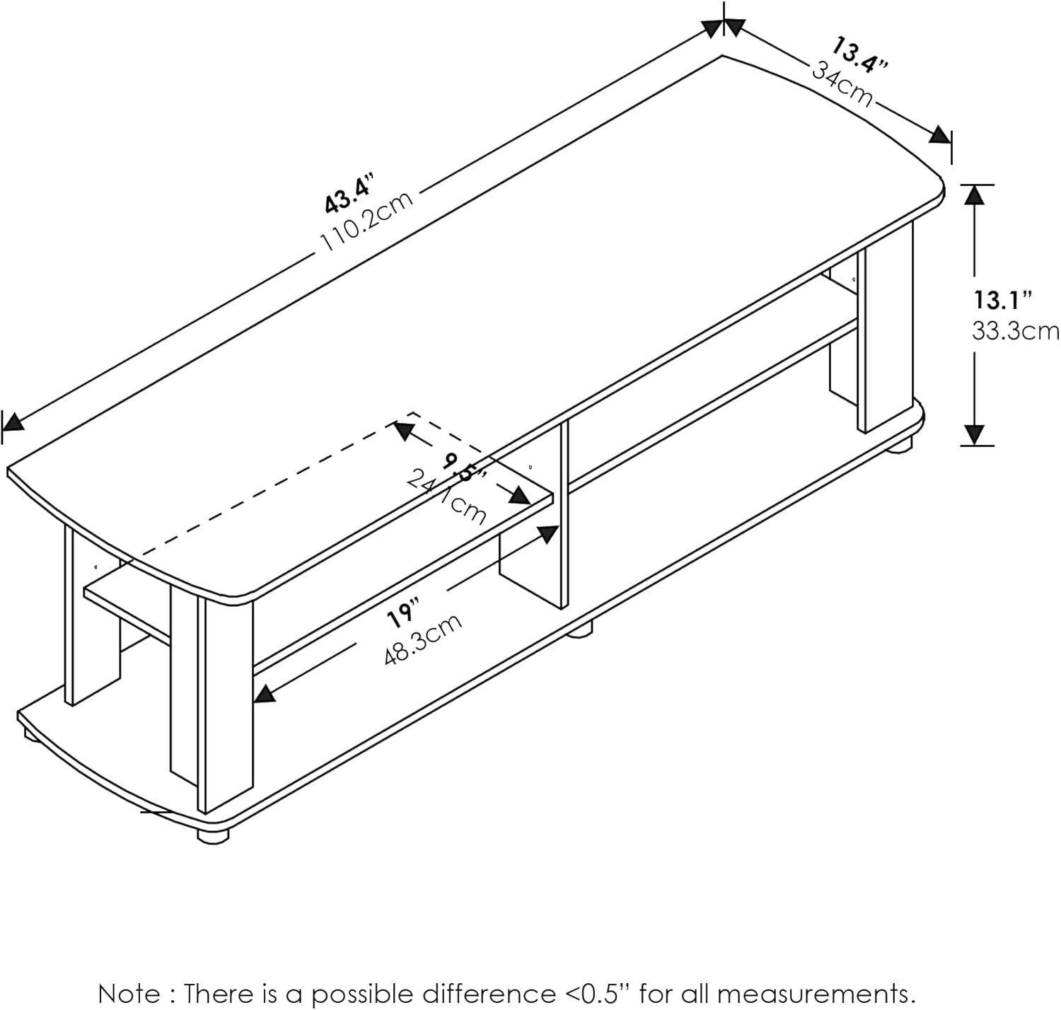 NELLY 3-Tier TV Stand for TVs up to 50 Inch, French Oak Finish