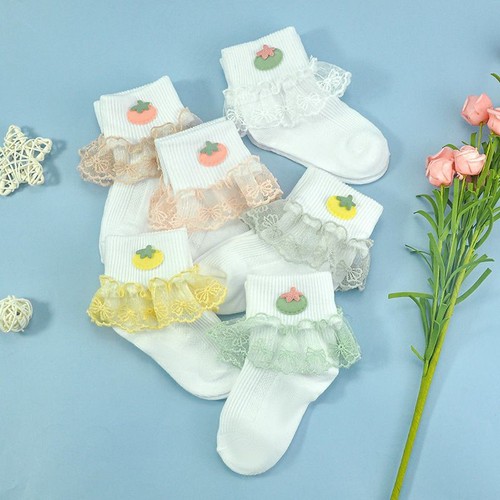 2 Pairs Baby Girls Kids Toddler Cotton Cozy Ruffle Lace Frilly Ankle Socks Party - Picture 12 of 17