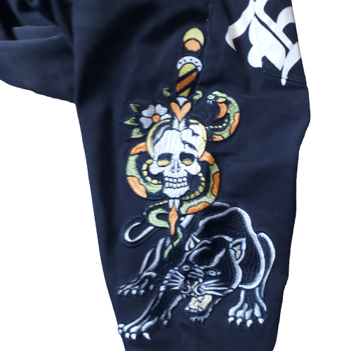 Ed Hardy schwarz Denim 30 x 32" bestickt Totenkopf Schlange Panther Jeans - Bild 2 von 19