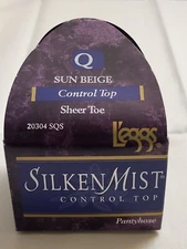 Leggs Silken Mist Sheer Toe Control Top Pantyhose Sun Beige Size Q 