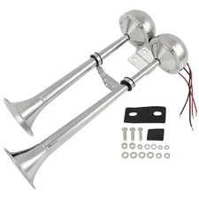 Marine Grade Dual Trumpets Electric Train Ship Boat Air Horn Chrome Plated 12V