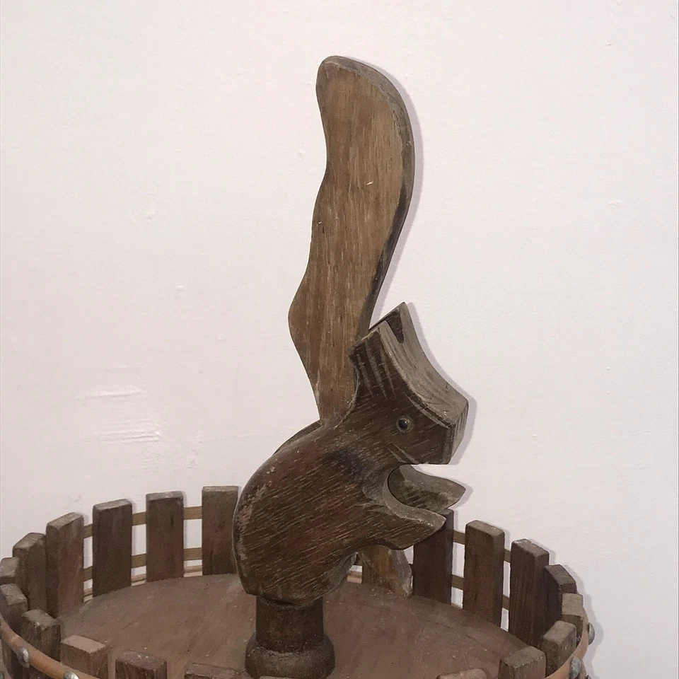 Vintage French Squirrel nutcracker Wood Alpine Glass Eyes Bowl Basket - Image 3 of 4