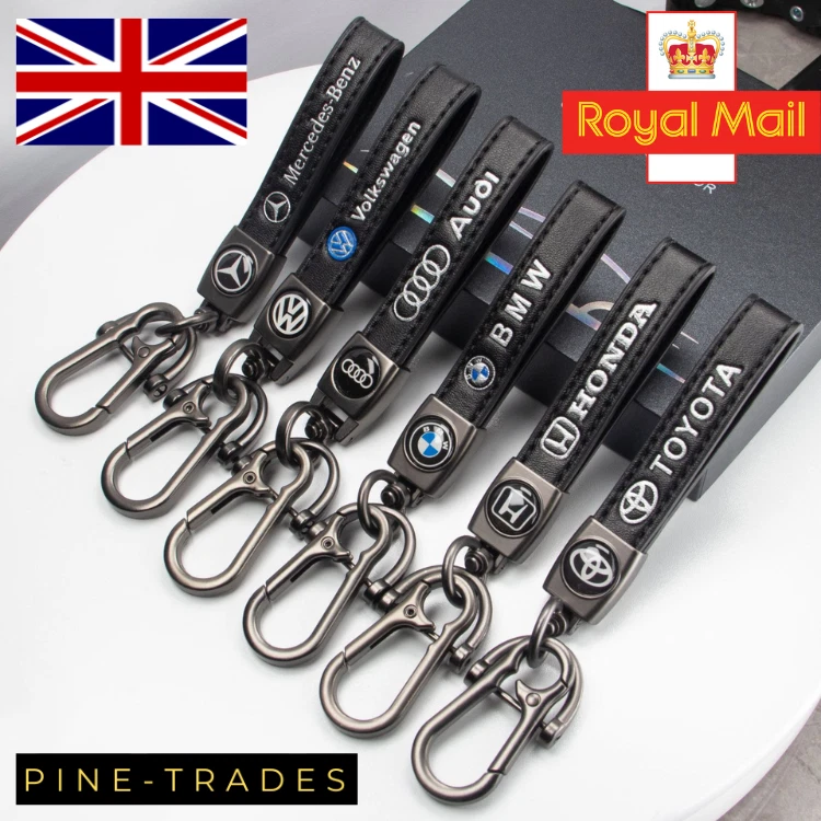 Common Car Brand Keychain Luxury Leather Lanyard Mercedes BMW Ford Audi UK