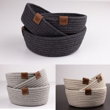 Tropik Home Set Of Three Stylish Hand Made Cotton Jute Storage/Organiser Baskets
