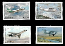 Zambia 1992 - Airmail Diamond Jubilee Planes - Set of 4v - Scott 578-81 - MNH