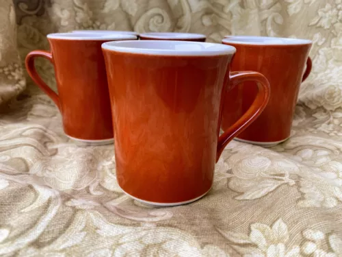 Vintage Syracuse China 18-B Syralite Restaurantware Burnt Orange Mugs, Set of 6