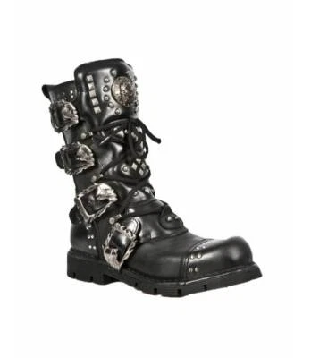 Bottes En Cuir À Clous New Rock Unisexe Style Gothique M.1474-S1 - Photo 1/4