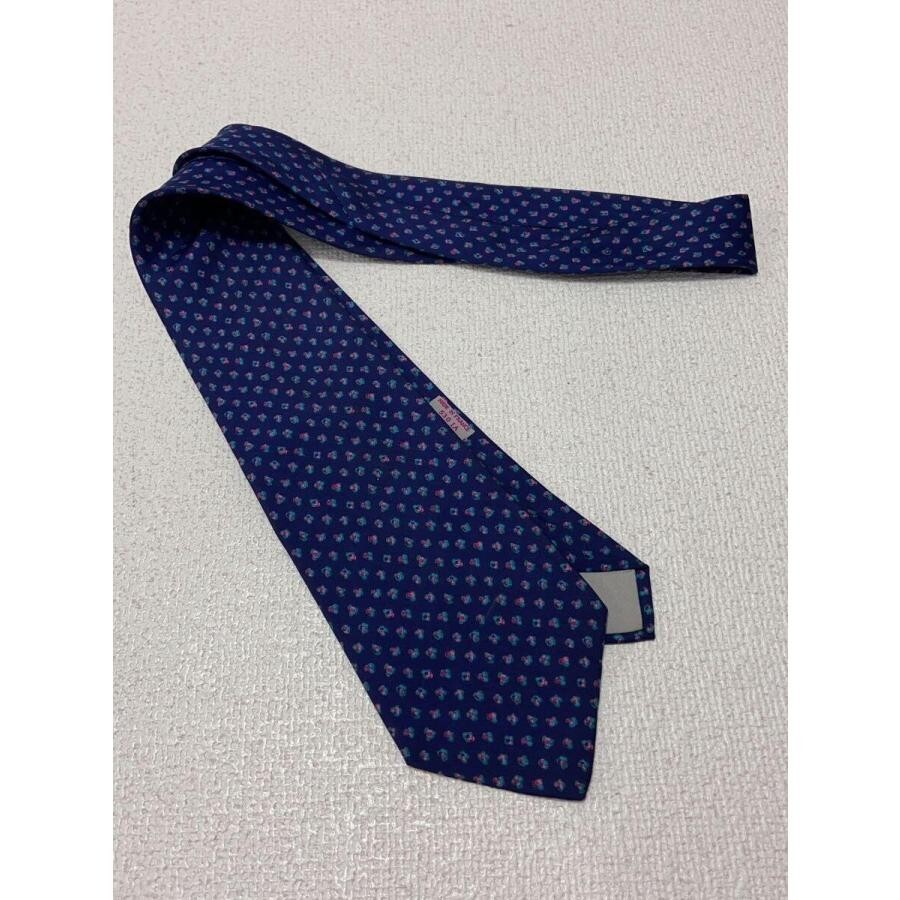 HERMES Neck tie Silk Navy Blue Logo Japan seller N1231 07