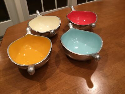 Set of 4 Designer NIMA OBEROI LUNARES  Enameled Aluminium POD Bowls - Modernist