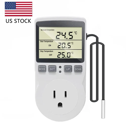 Digital Thermostat Outlet Plug Temperature Controller Heating Cooling with Probe