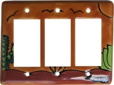 TalaMex Mexican Ceramic Wall Plate Desert Triple GFI/Rocker  Switch Plate