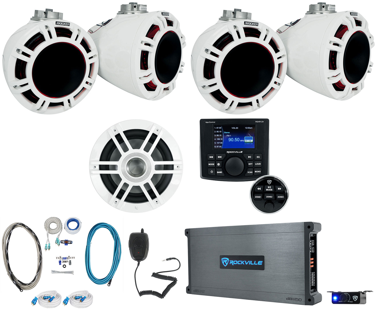 4 KICKER 47KMFC9W 9 Морских башенных динамиков с плоским креплением сабвуфер Infinity Усилитель Ресивер 375690₽