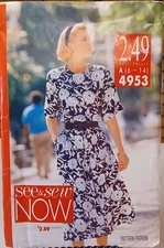 4953 See & Sew SEWING Pattern UNCUT Sz Misses 6-14 pullover midcalf dress