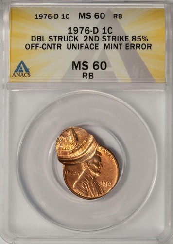 Centavo Lincoln 1976D ANACS MS60 doble golpe segundo golpe 85% de descuento central error como nuevo - Imagen 3 de 4