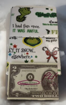 Grinch Fans Magic Flip Wallet Novelty Iron On Vinyl Fabric Outside Black Inside.