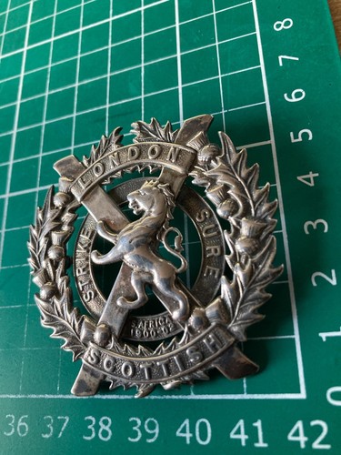 Solid Silver LONDON SCOTTISH British Army badge hallmarked, RARE pin back - Picture 2 of 7
