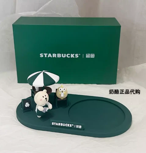 2024 Starbucks Bear Store Coaster Gradient Green Glass Cup With Apron Bear Stick - Picture 5 of 9