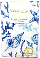 Lyra Reef Indoor/Outdoor Tablecloth,White,Blue Shells,60"x84",100% polyester