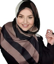 Women's Polka Dot Strips Printed Big Satin Silk Square Scarf Hijab 127 x 127cm 