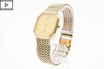 Vintage [Exc+5] SEIKO Dolce 7731-5000 Gold Diamond Square Men's Qz