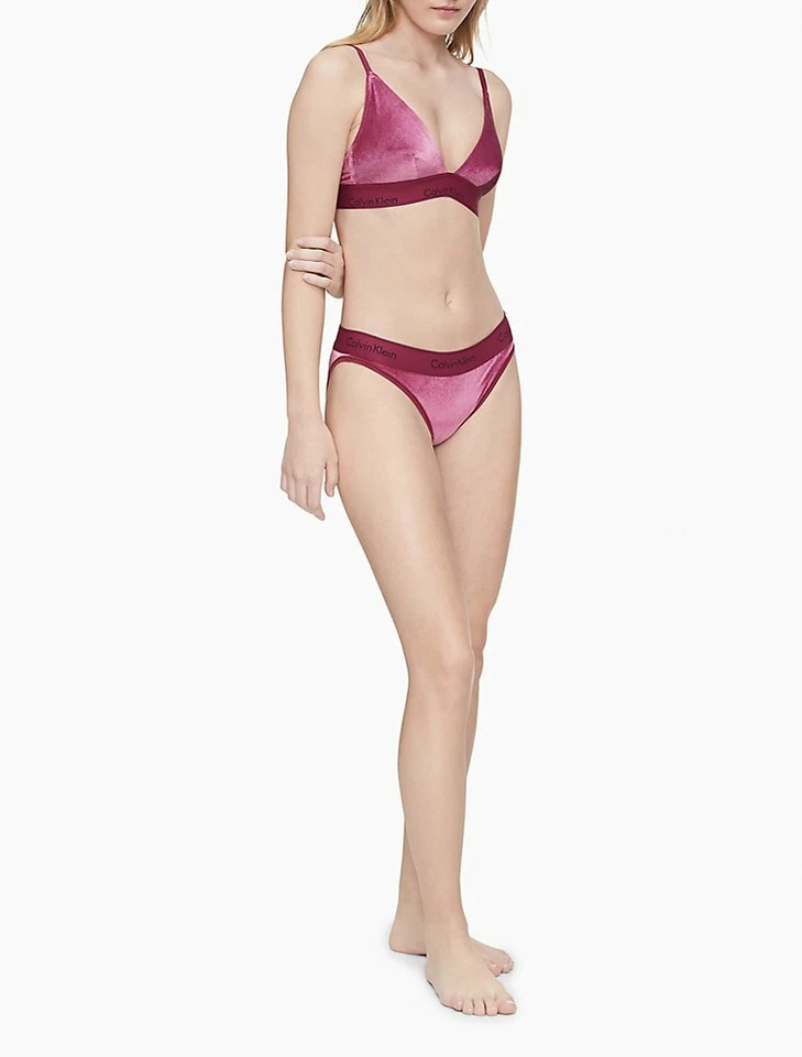 Calvin Klein Cotton Velvet Light Lining Triangle Bralette , Burgundy, Sz S - Image 2 of 2