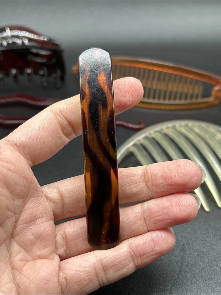 Vintage Hair Accessories Lot Amber Faux-Tortoise Shell Plastic Banana Jaw Clip - Image 4 of 4