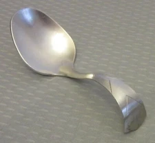 Antique Web Sterling Silver Baby Spoon Curved Handle Art Deco Chevron Patten 4"