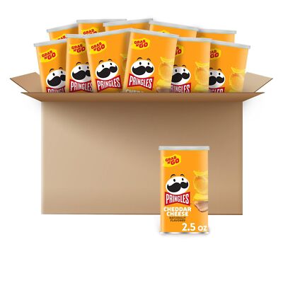 Pringles Cheddar Cheese Potato Crisps Pack of 12 2.5 Ounce Cans Snack Crunch