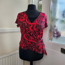 Saloos Red Black Abstract Print Sequin Wrap Top Buckle Detail Party Occasion M