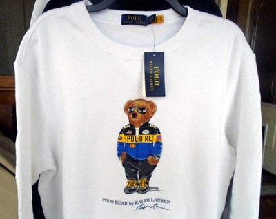 POLO RALPH LAUREN XL Men's White Polo Bear Fleece Lined Pullover