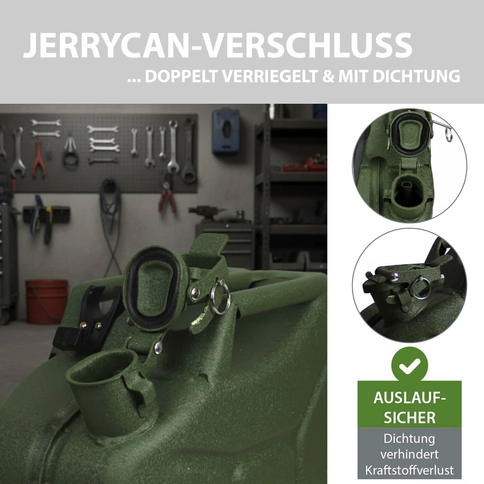 Benzinkanister Kraftstoffkanister Ölkanister Metall 10L kratzfest Olivgrün - Bild 4 von 4