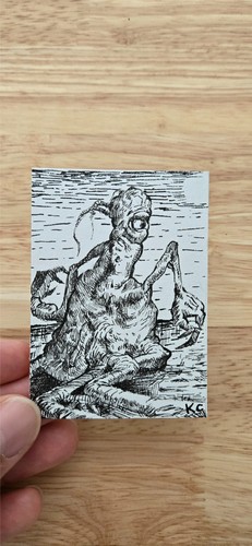Slithermon creature 3.5 X 2.5 aceo original art ink, monster drawing, sci-fi