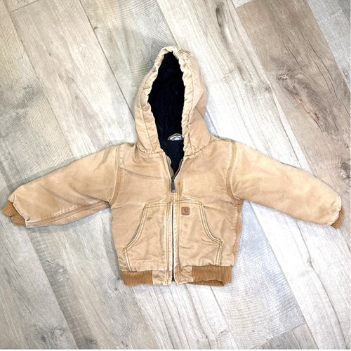 Carhartt Jacket Toddler 4T Quilt Lined Duck Canvas Full Zip Hooded Unisex