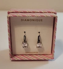 QVC Diamonique CZ Sterling Silver Emerald-Cut Drop Earrings Gift Boxed