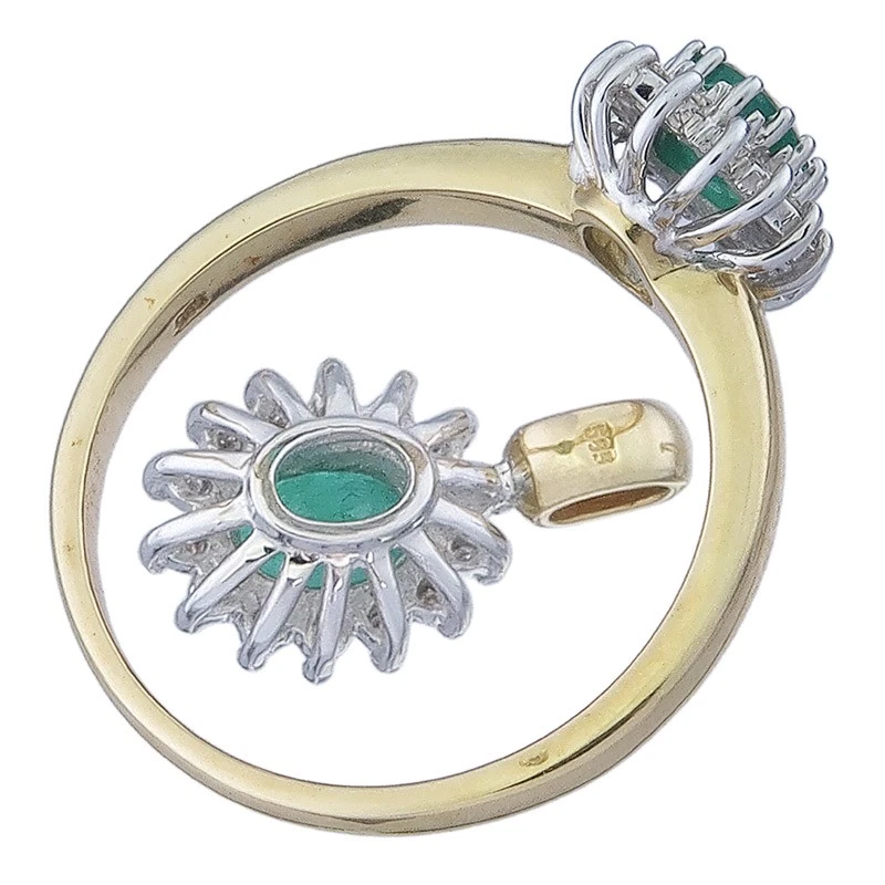 Schmuckset Zweiteilig Smaragd Diamanten 585er Weiß- und Gelbgold - Bild 3 von 3