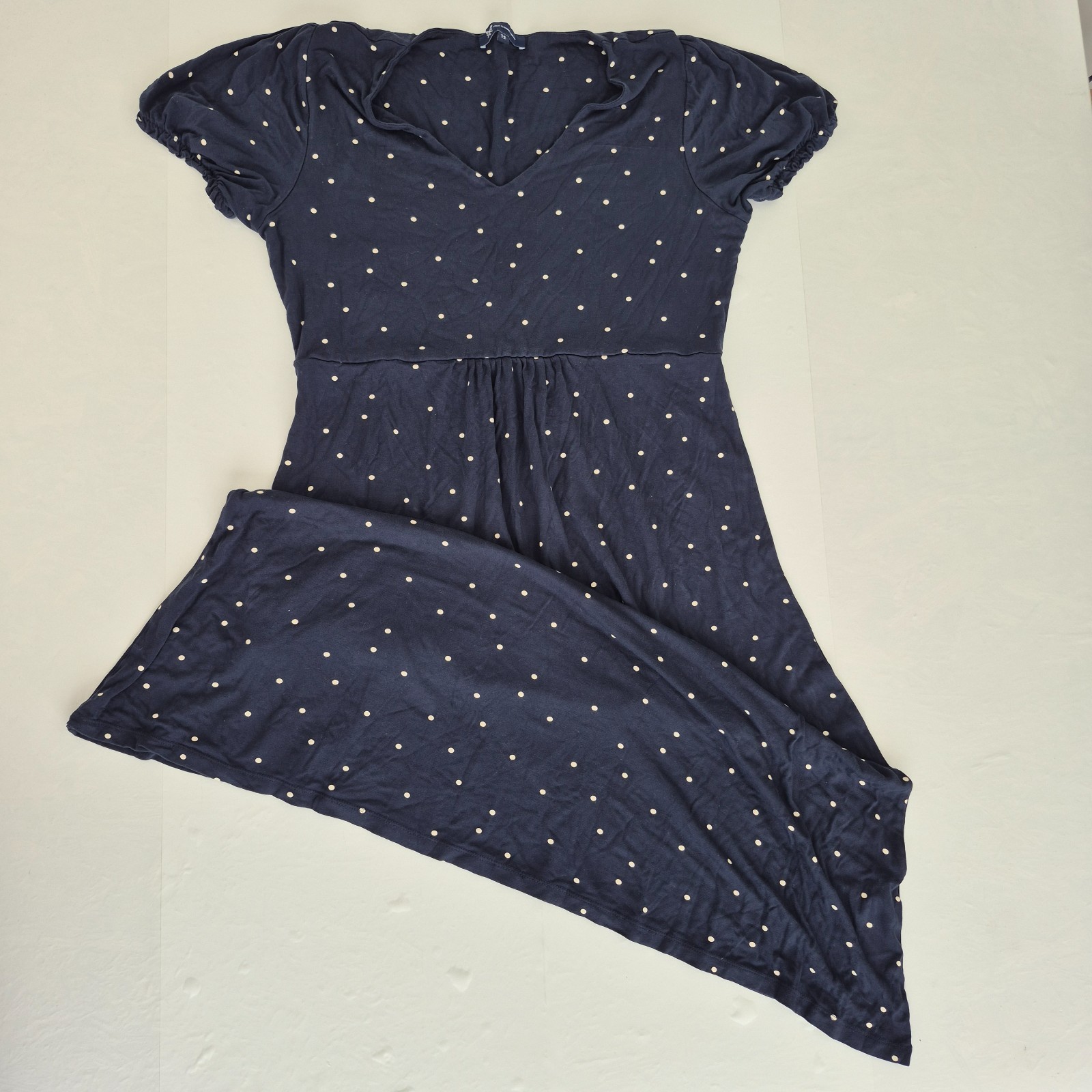 CREW CLOTHING Dress 12 Navy Womens Short Sleeve V-Neck Polka Dot Midi