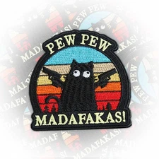 Pew Pew Madafakas Funny Patch, Cat Embroidery Patch, Retro Meme Iron On Badge