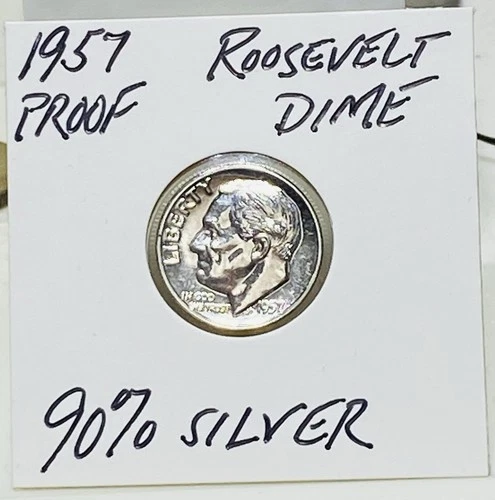 1957 PROOF Roosevelt Dime -  90% Silver - Full Bands Strike!         L👀K!