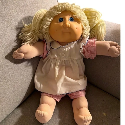 Vintage Cabbage Patch Kids Doll Blonde Yarn Hair Pink Outfit 17in