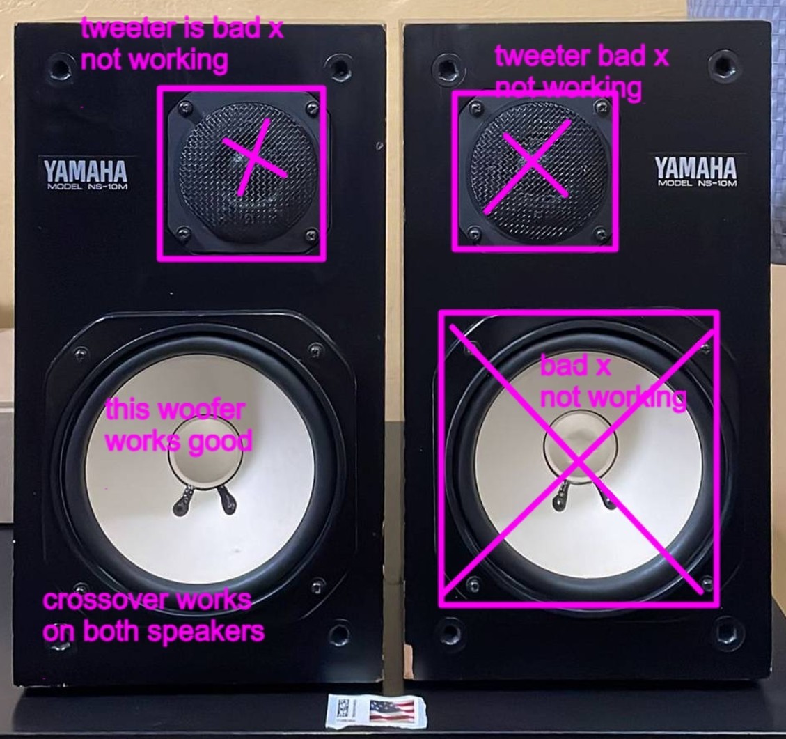 YAMAHA NS-10M NS10M Speakers Pair Studio Monitors -FOR PARTS only