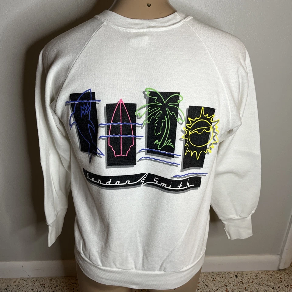 Sudadera vintage años 80 GORDON & SMITH tablas de surf NEÓN Lg Ocean Pacific Hang Ten Foto 2 de 4