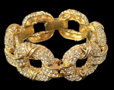 RARE Vintage CINER Gold Plated Crystal Rhinestone Link Bracelet 