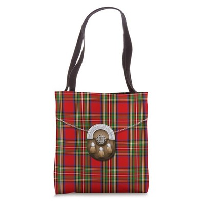 Scottish Clan Stewart Tartan Plaid With Sporran Tote Bag