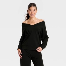 Women's Modal French Terry V-Neck Off the Shoulder Sweatshirt - All In