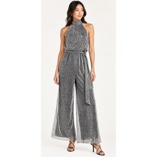 Eliza J Sequin Metallic Halter Formal Jumpsuit Silver Womens Size 12 NWT
