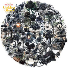 50 Pcs Dark Aesthetic Gothic Transparent Stickers,Black Rose Flower Stickers Pac