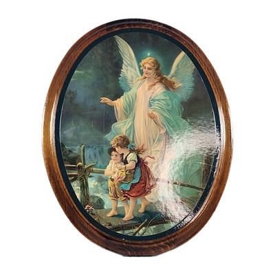 VTG Guardian Angel Shellacked Real Wood Plaque Wall Hang 11x9 Religion