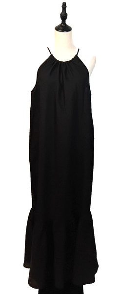 Decjuba Size 12 Black Tencel Linen Round Halter Neck Maxi Long Sundress Dress