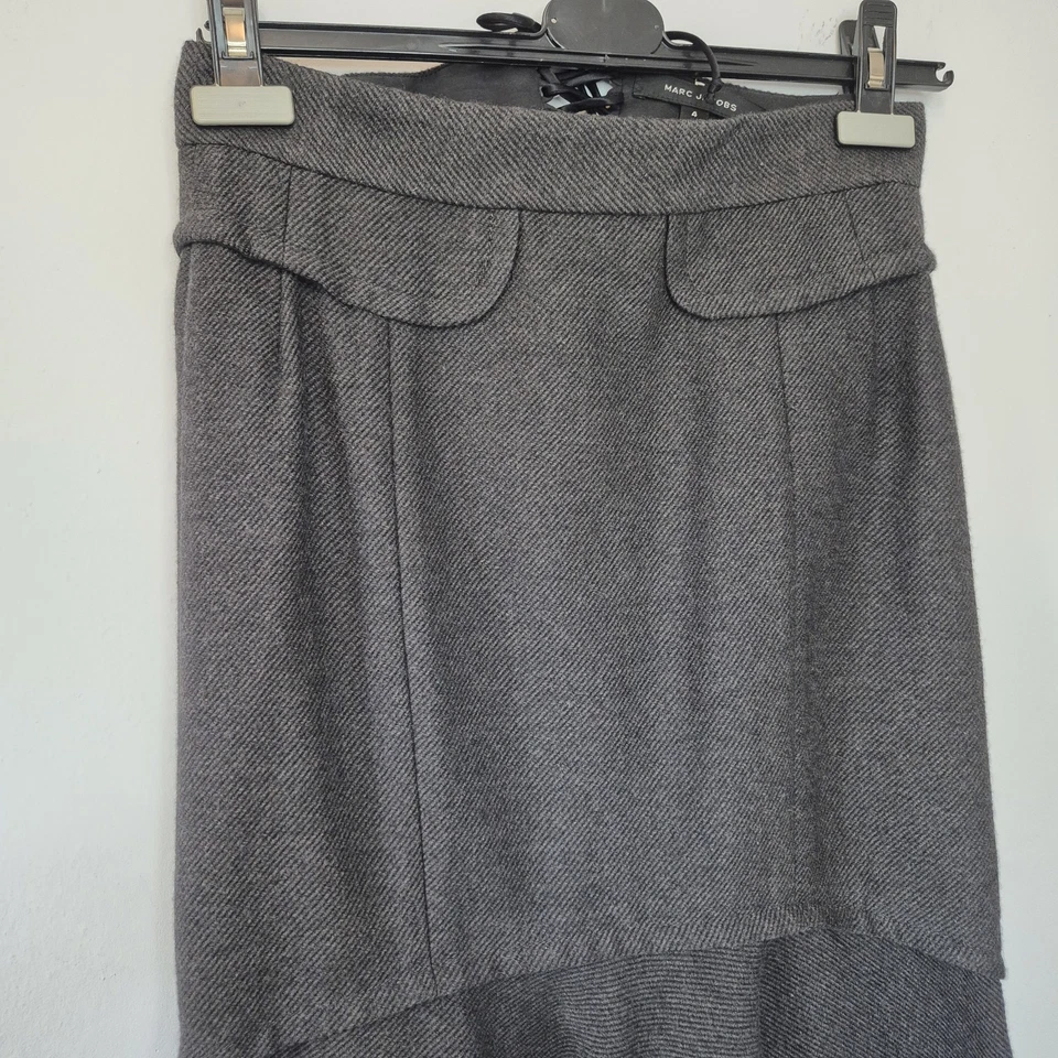 GRIS Colección Marc Jacobs Otoño 2004 Pasarela Talla 4 Lana Falda Corsé Corbata Acampanada Foto 4 de 4